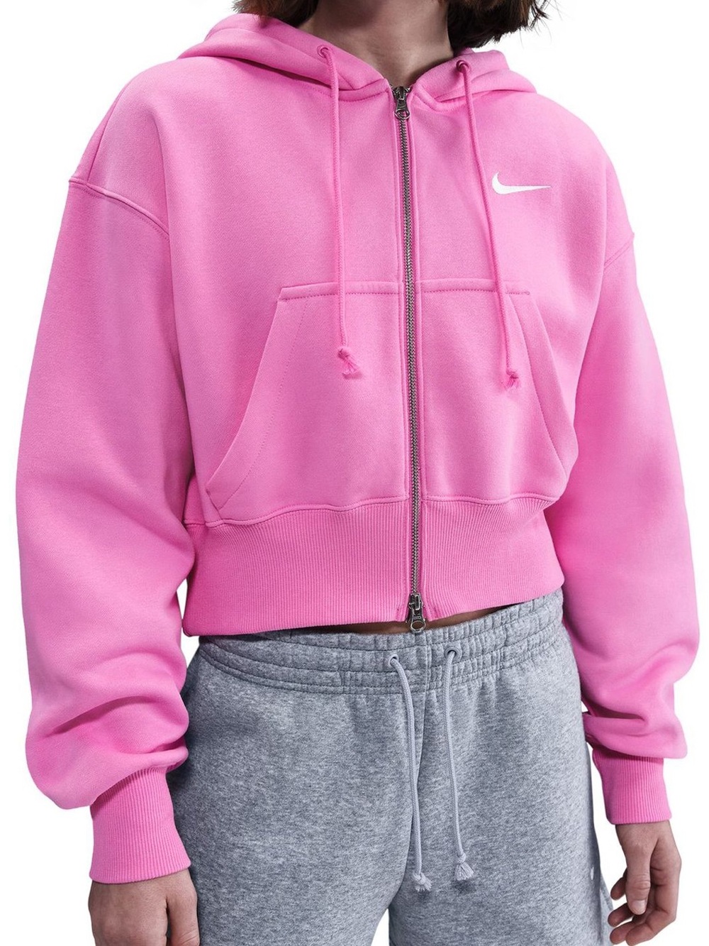 Nike Phoenix Fleece Full Zip Hot Pink Cropped Zip Hoodie
